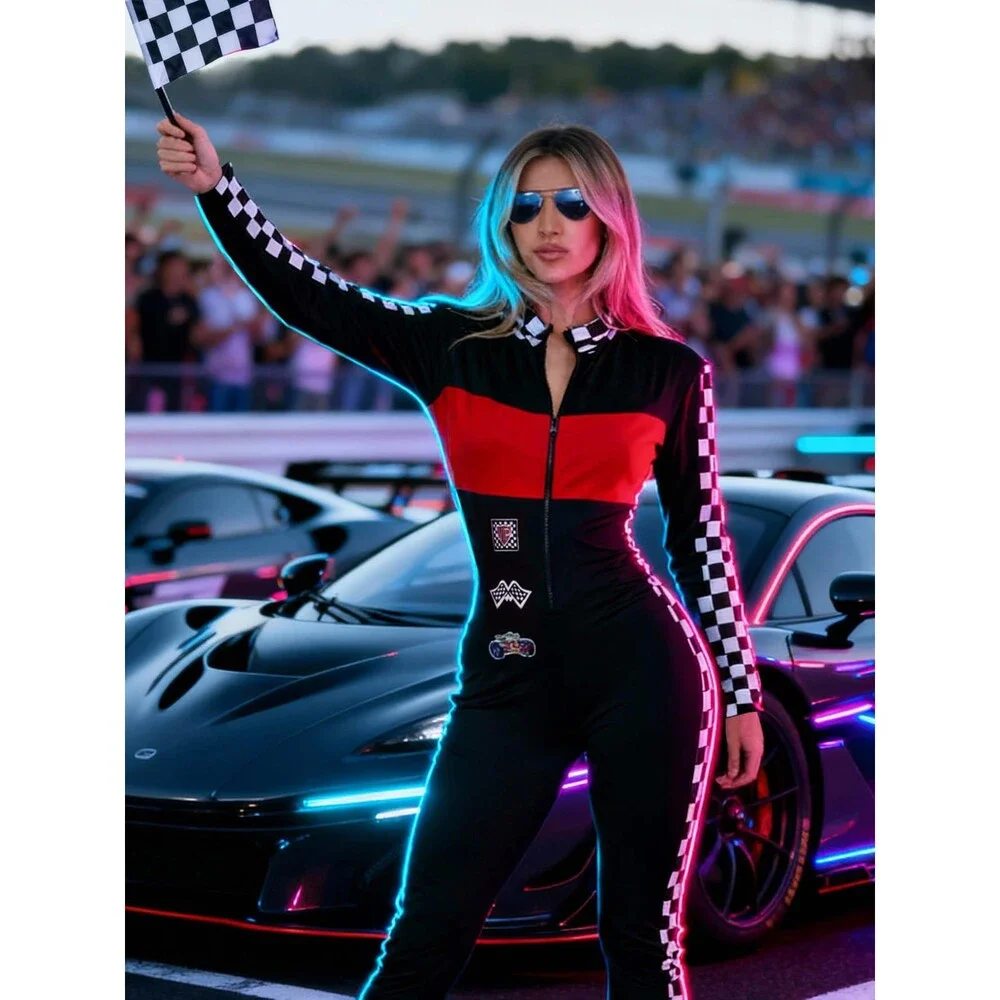 Beauty's Love Halloween Racer Costume-Speed Car Driver Jumpsuit Costume Medium